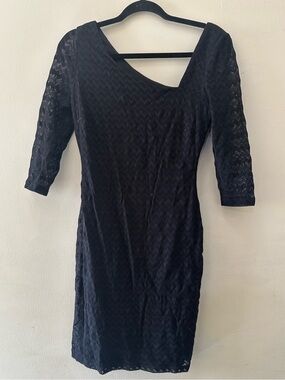 Guess Black Lace Midi Dress with Three-Quarter Sleeves